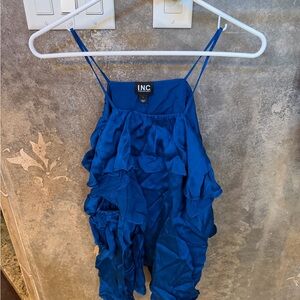INC Cold Shoulder Cobalt Blue Ruffled Blouse